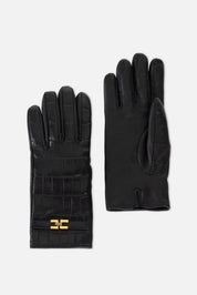 Elisabetta Franchi Guanti Corti con Logo e Stampa Cocco GU05R56E2 NERO