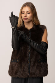 Elisabetta Franchi Guanti Lunghi In Nappa con Logo Gioiello NERO GU08R56E2