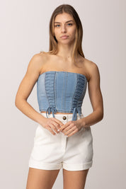 Top Crop In Jeans con Criss-cross