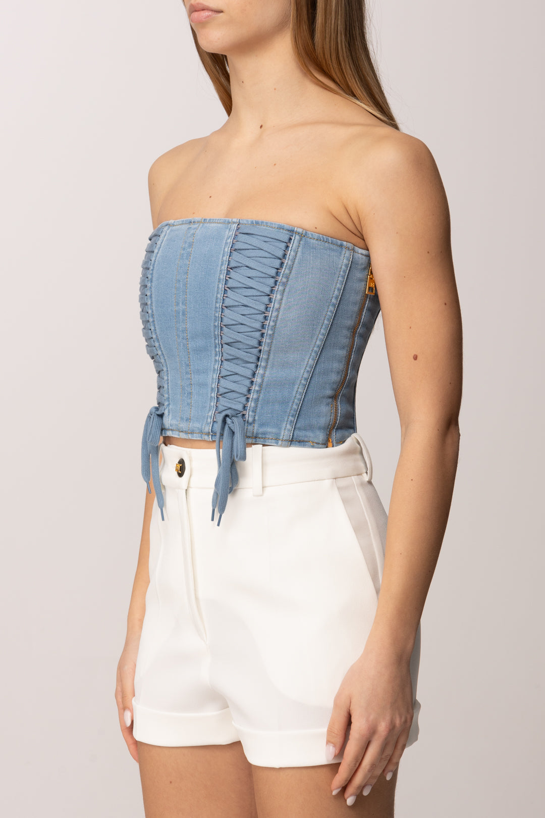 Top Crop In Jeans con Criss-cross