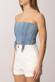 Top Crop In Jeans con Criss-cross