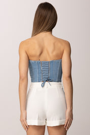 Top Crop In Jeans con Criss-cross