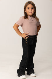 Elisabetta Franchi Bambina Jeans Flare con Bottoniera Oro EGPA0890DS004 BLU SCURO