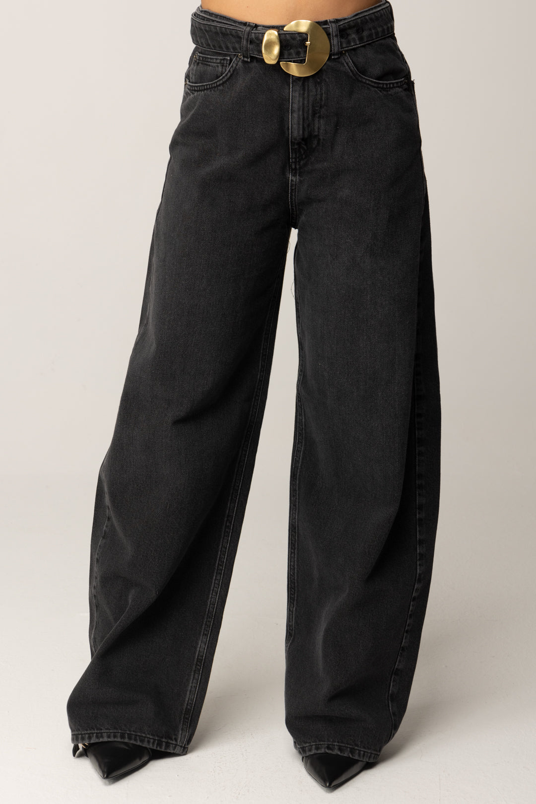 Twin-set Jeans Neri con Cintura e Maxi Fibbia 252TP2571 DENIM NERO