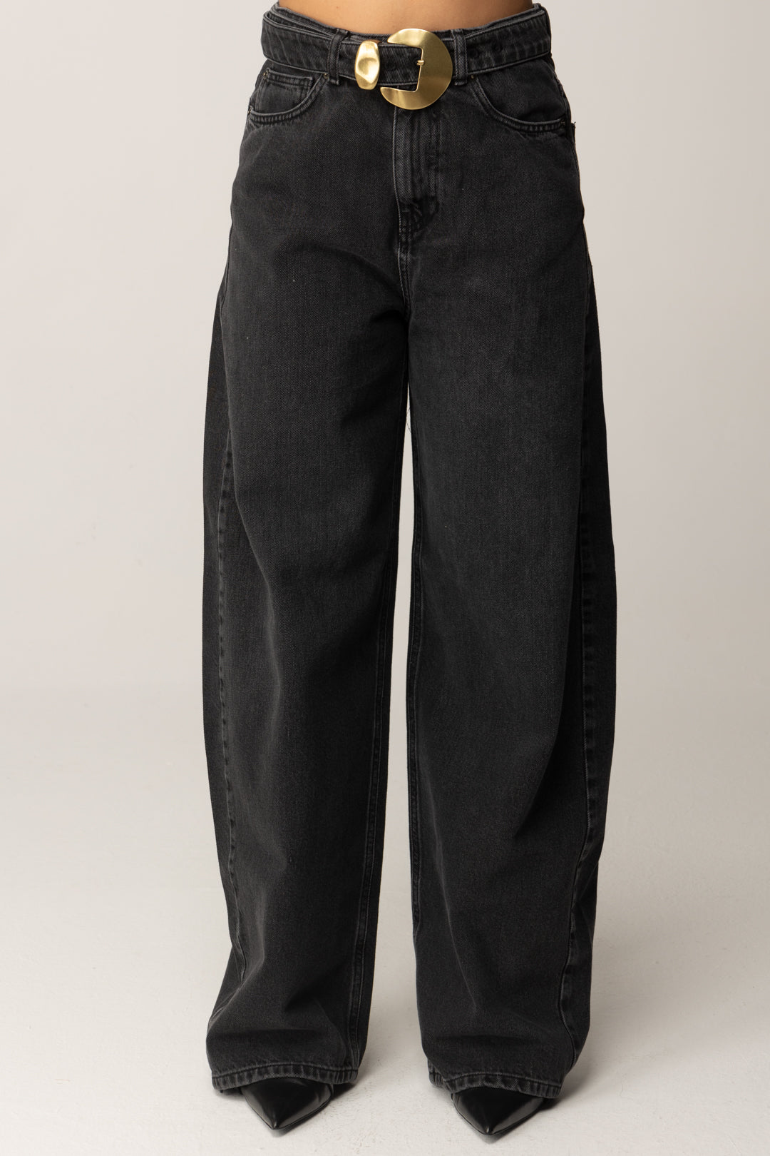Twin-set Jeans Neri con Cintura e Maxi Fibbia 252TP2571 DENIM NERO