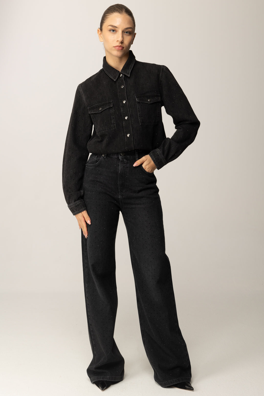 Twin-set Jeans Neri con Strass All Over 252TT2271 DENIM NERO