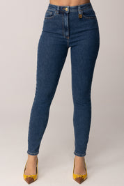 Elisabetta Franchi Jeans Skinny a Vita Alta con Dettaglio Logo PJ30I61E2 BLUE VINTAGE