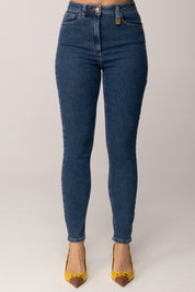 Elisabetta Franchi Jeans Skinny a Vita Alta con Dettaglio Logo PJ30I61E2 BLUE VINTAGE