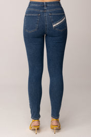 Elisabetta Franchi Jeans Skinny a Vita Alta con Dettaglio Logo PJ30I61E2 BLUE VINTAGE