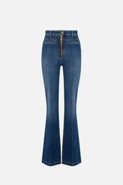 Elisabetta Franchi Jeans Slim Fit a Vita Alta con Zip Frontale PJ17D61E2 BLUE VINTAGE