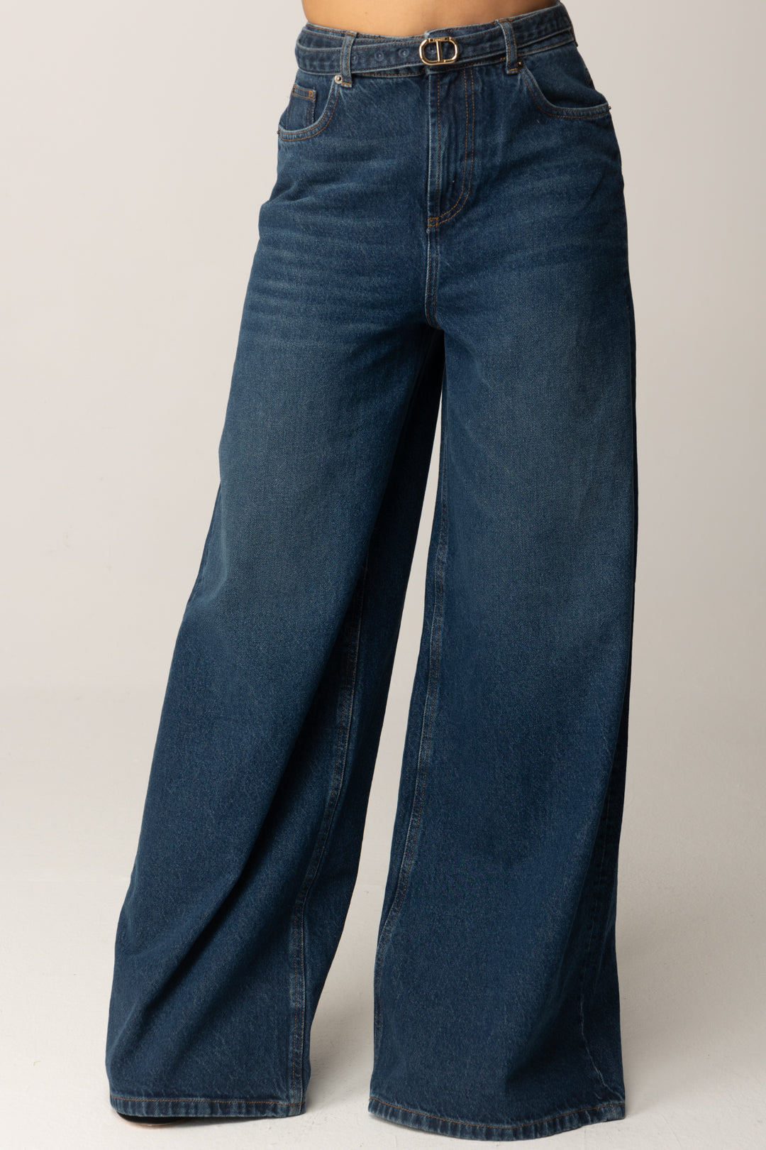 Twin-set Jeans a Gamba Larga con Cintura 252TP2540 DENIM SCURO