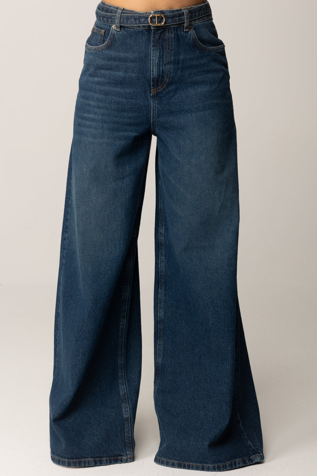 Twin-set Jeans a Gamba Larga con Cintura 252TP2540 DENIM SCURO