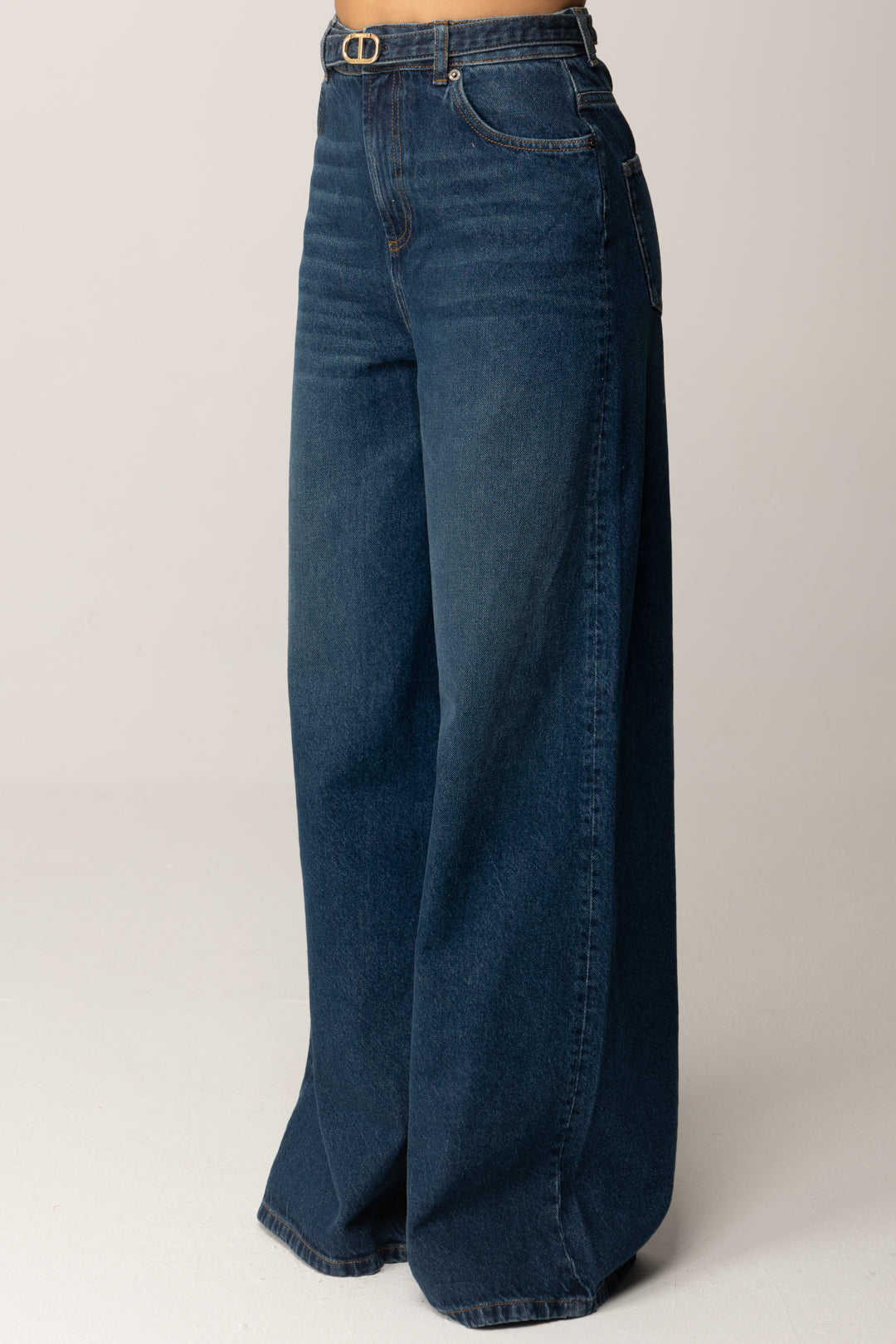 Twin-set Jeans a Gamba Larga con Cintura 252TP2540 DENIM SCURO