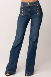 Elisabetta Franchi Jeans a Palazzo con Bottoni PJ19D61E2 BLUE DENIM