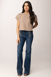 Elisabetta Franchi Jeans a Palazzo con Bottoni PJ19D61E2 BLUE DENIM