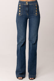 Elisabetta Franchi Jeans a Palazzo con Bottoni PJ19D61E2 BLUE DENIM