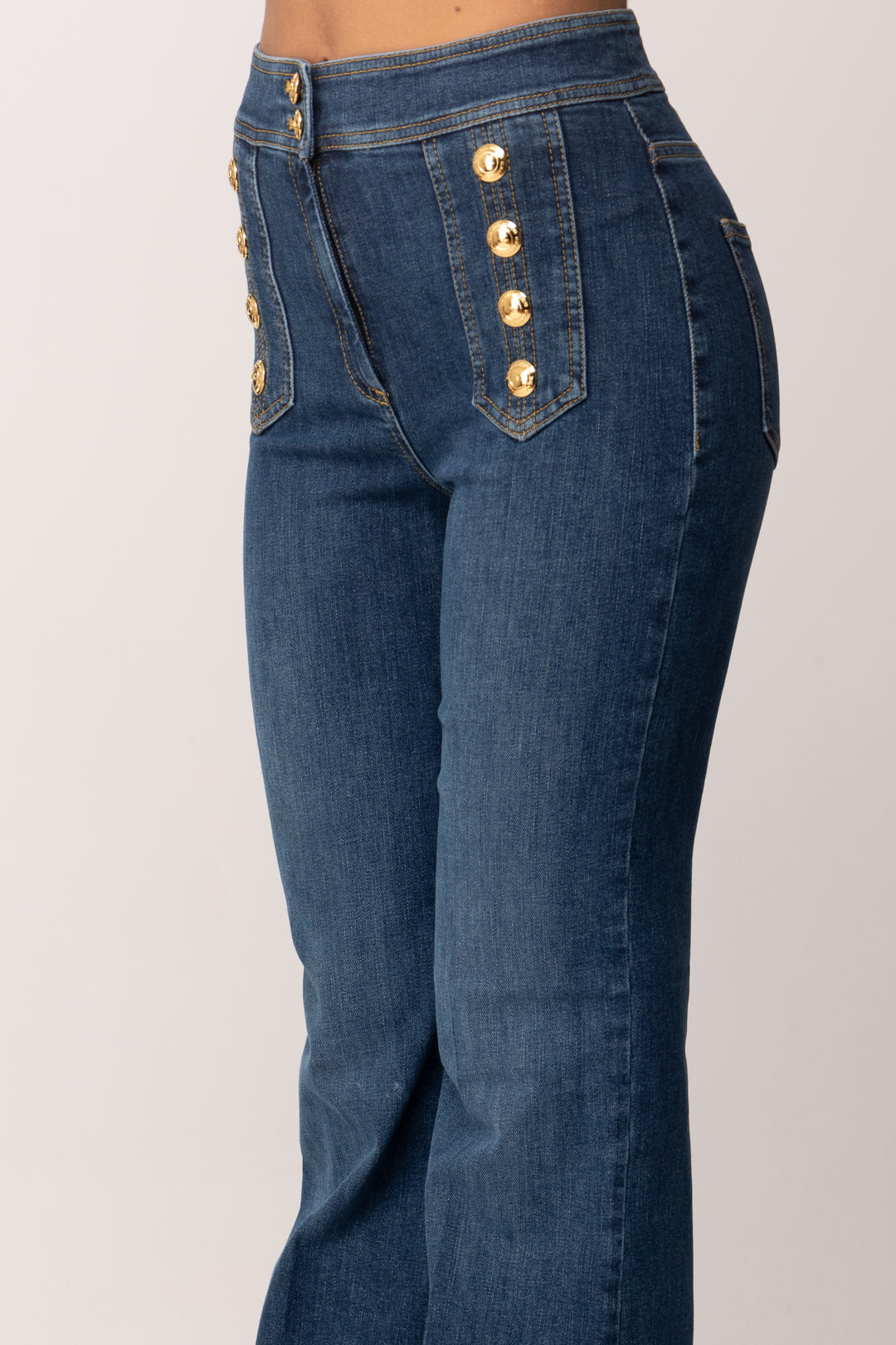Elisabetta Franchi Jeans a Palazzo con Bottoni PJ19D61E2 BLUE DENIM