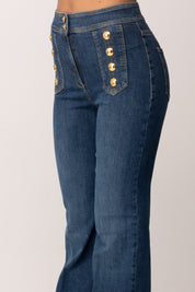 Elisabetta Franchi Jeans a Palazzo con Bottoni PJ19D61E2 BLUE DENIM