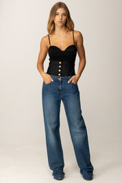 Elisabetta Franchi Jeans con Vita In Neoprene PJ15I56E2 BLUE DENIM/NERO