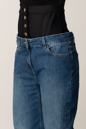 Elisabetta Franchi Jeans con Vita In Neoprene PJ15I56E2 BLUE DENIM/NERO