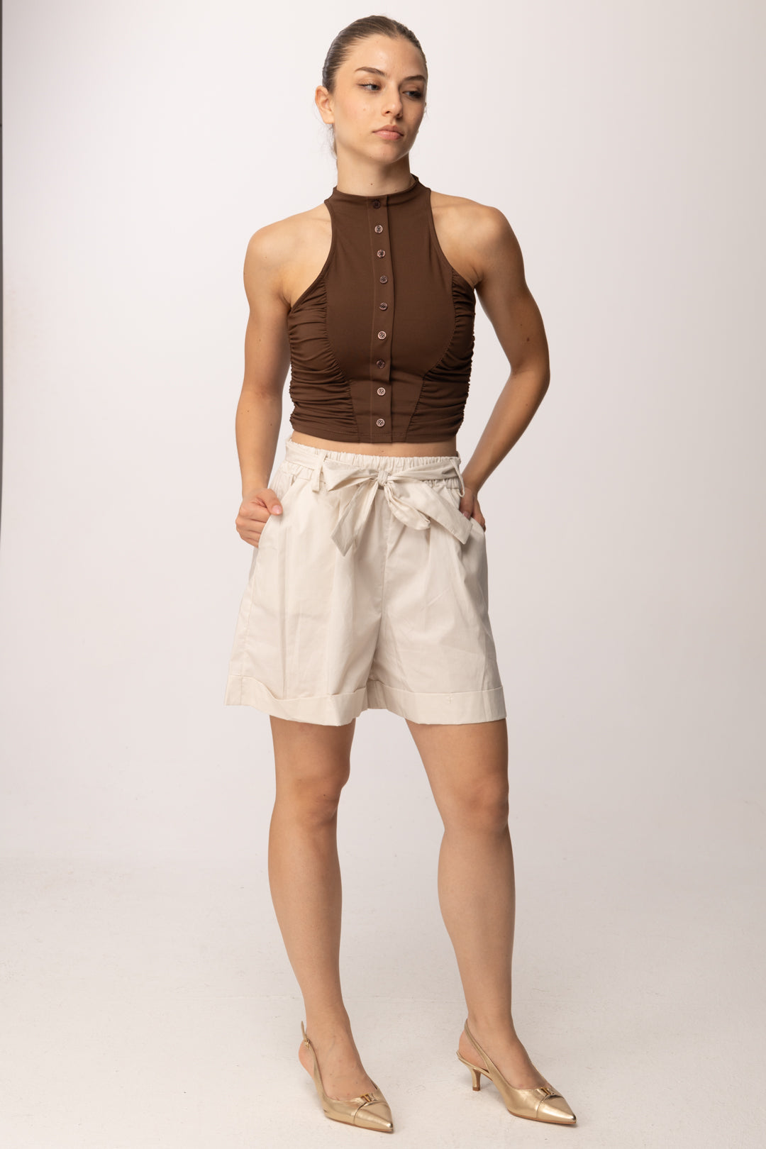 Khloe Femme Shorts In Cotone con Fusciacca 49402 BIANCO