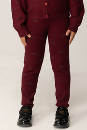 Elisabetta Franchi Bambina Leggings In Maglia con Logo Strass EGPA085CFL060 CHERRY