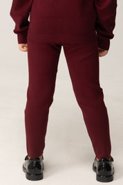 Elisabetta Franchi Bambina Leggings In Maglia con Logo Strass EGPA085CFL060 CHERRY