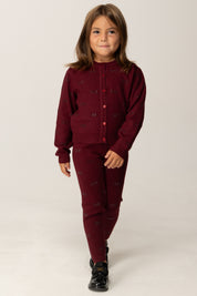 Elisabetta Franchi Bambina Leggings In Maglia con Logo Strass EGPA085CFL060 CHERRY