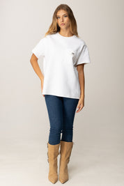 Elisabetta Franchi T-shirt In Jersey Pesante con Taschino MA02756E2 GESSO