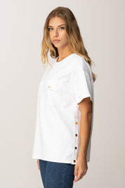 Elisabetta Franchi T-shirt In Jersey Pesante con Taschino MA02756E2 GESSO