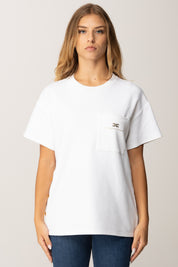 Elisabetta Franchi T-shirt In Jersey Pesante con Taschino MA02756E2 GESSO