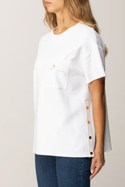 Elisabetta Franchi T-shirt In Jersey Pesante con Taschino MA02756E2 GESSO