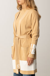 Cardigan avec ceinture avec bandes contrastantes