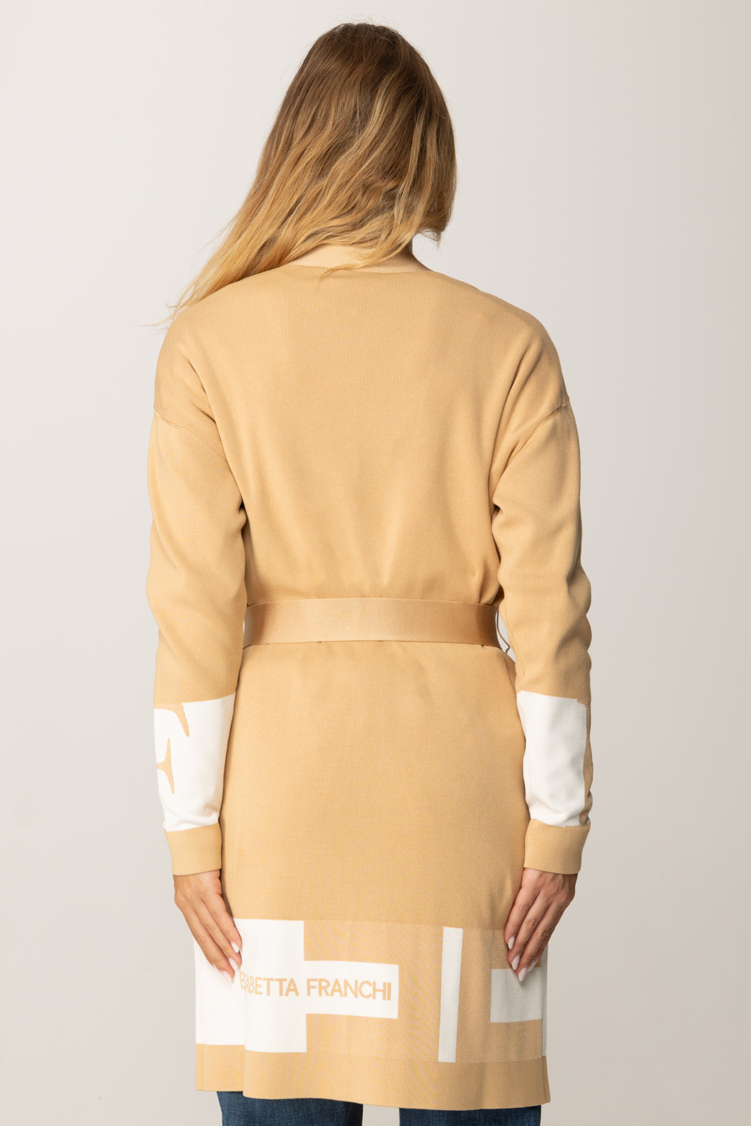 Cardigan mit Gürtel mit kontrastierenden Streifen