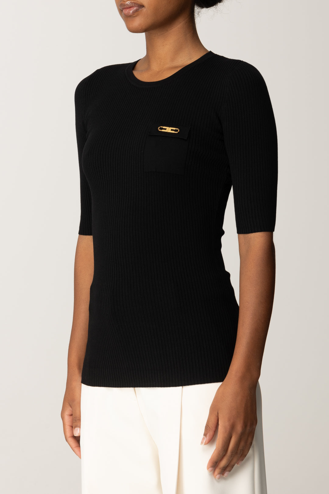 Ribbed T-shirt with Short Sleeves