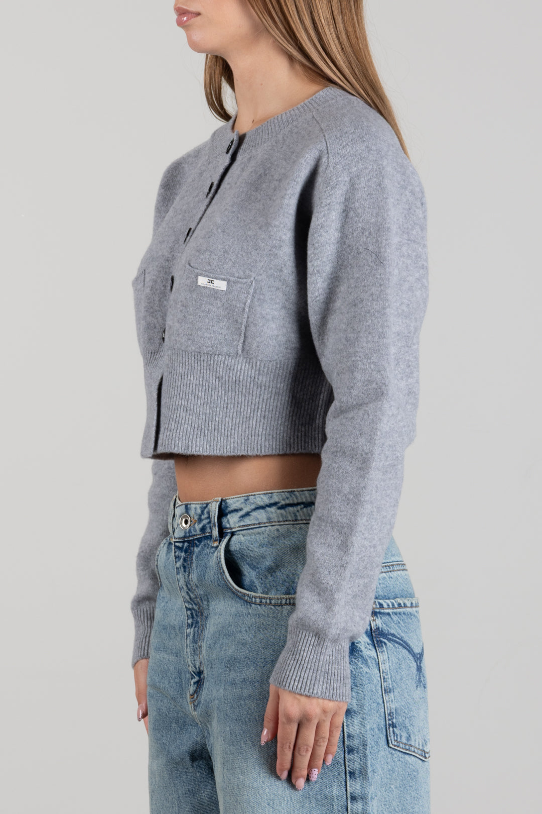 Cardigan court en laine et cachemire avec poches