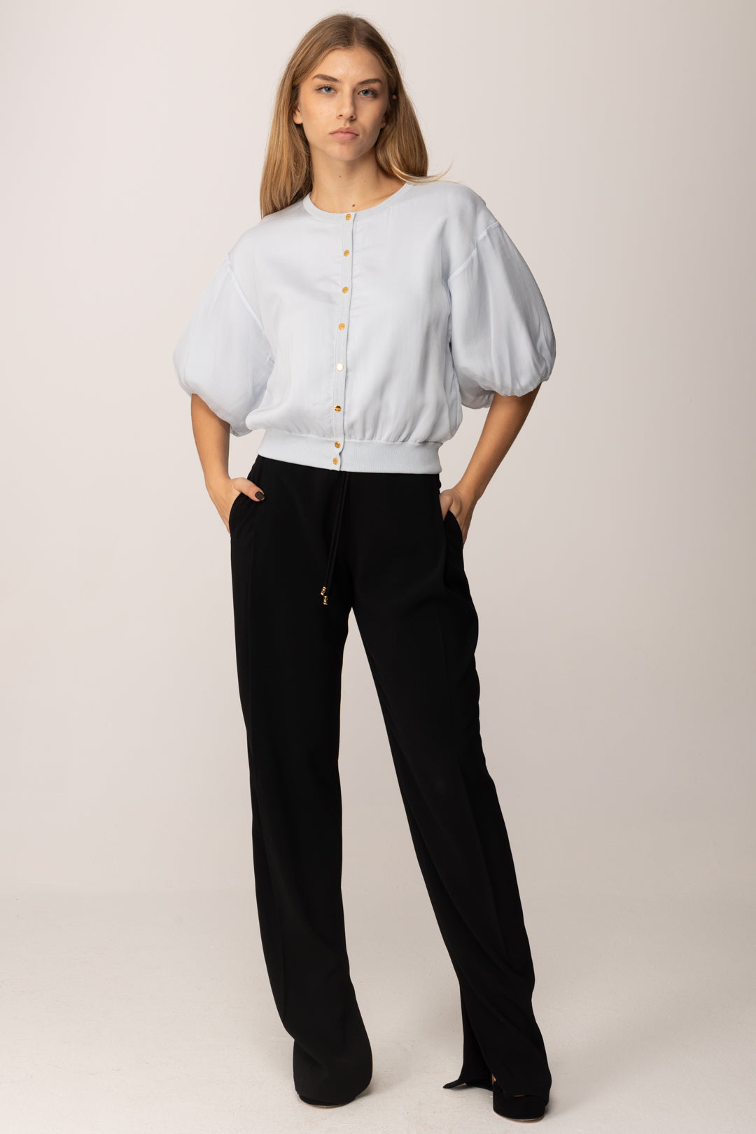 Elisabetta Franchi Cardigan In Voile con Maniche a Sbuffo MK39S57E2 STARLIGHT