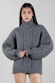 Pullover aus Alpaka-Mischgewebe mit Stehkragen und Zopfmuster