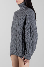 Pullover aus Alpaka-Mischgewebe mit Stehkragen und Zopfmuster