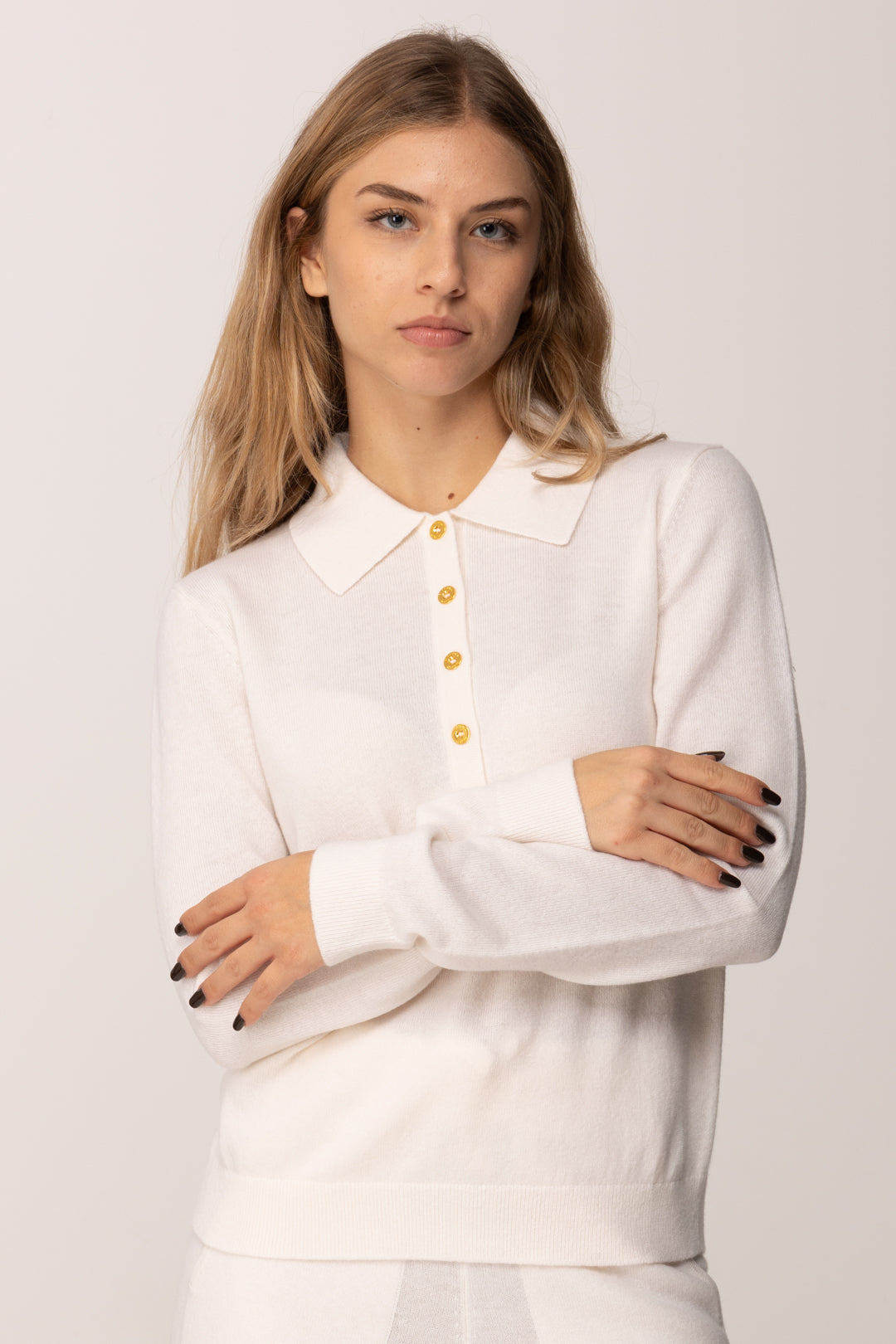 Elisabetta Franchi Maglia Colletto a Polo In Misto Cachemere MILK MK31S57E2