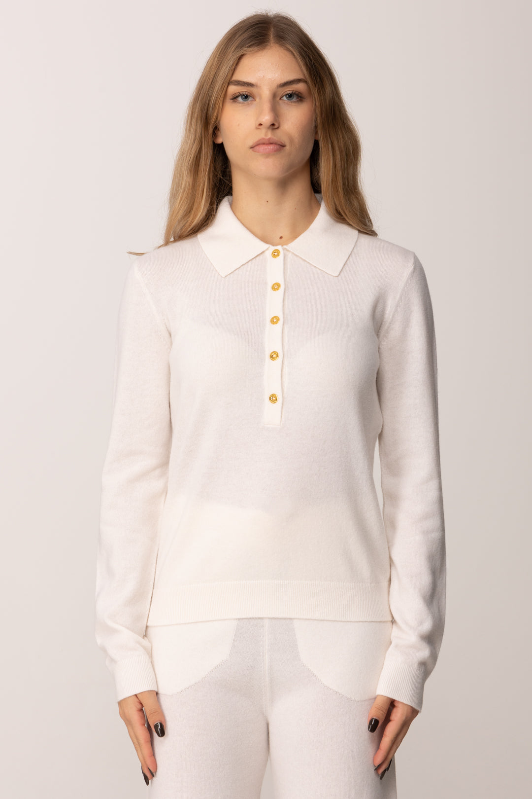 Elisabetta Franchi Maglia Colletto a Polo In Misto Cachemere MILK MK31S57E2