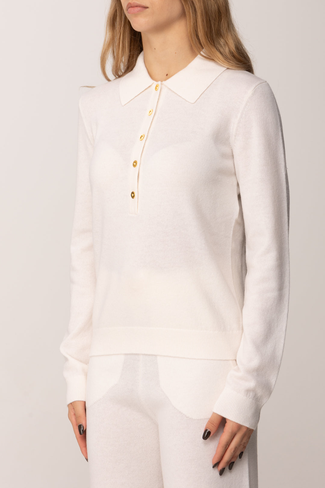 Elisabetta Franchi Maglia Colletto a Polo In Misto Cachemere MILK MK31S57E2