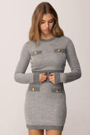 Elisabetta Franchi Maglia Crop con Paillettes e Bottoni Gold GRIGIO MELANGE MK56T57E2