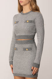 Elisabetta Franchi Maglia Crop con Paillettes e Bottoni Gold GRIGIO MELANGE MK56T57E2