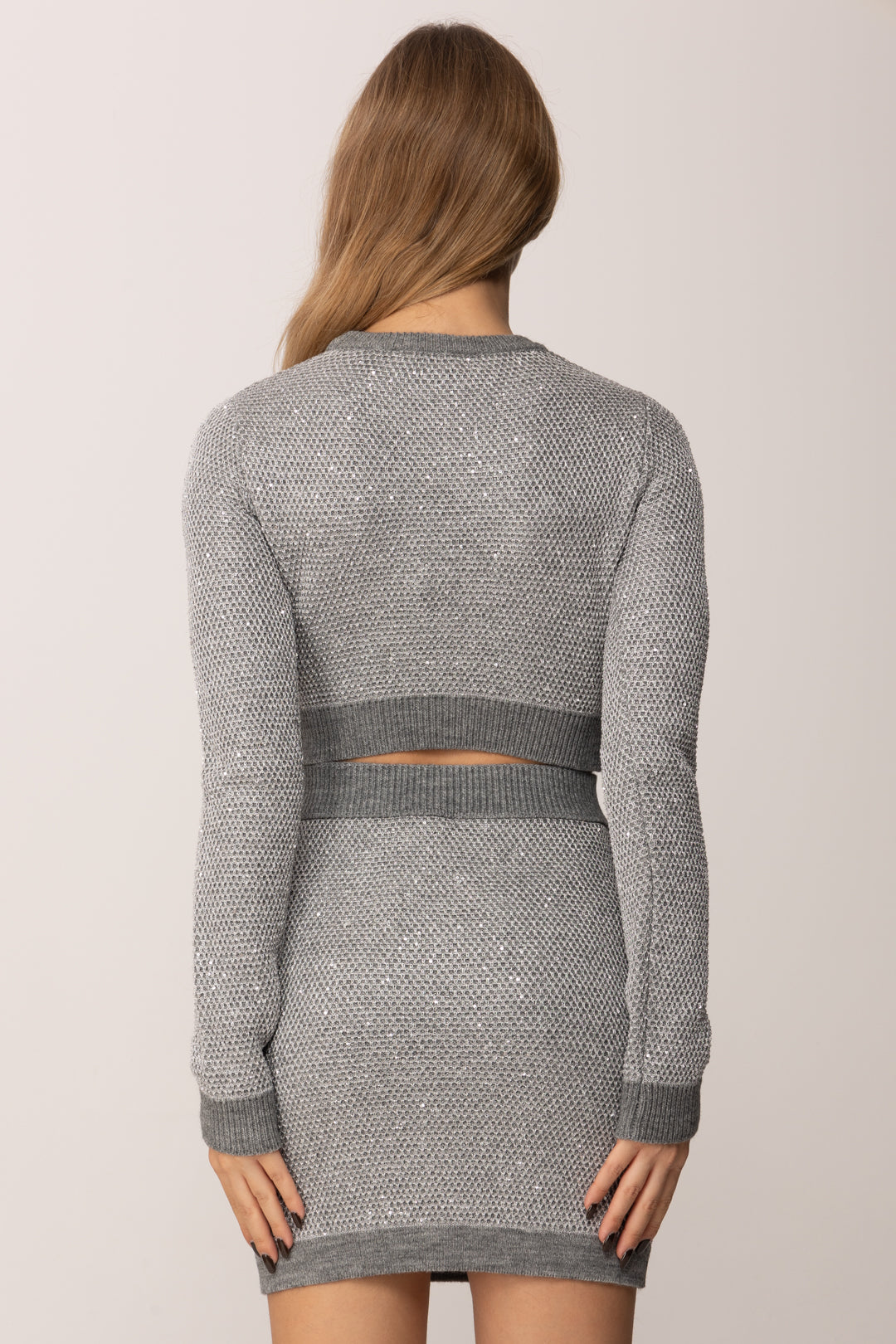 Elisabetta Franchi Maglia Crop con Paillettes e Bottoni Gold GRIGIO MELANGE MK56T57E2