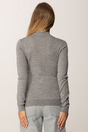 Elisabetta Franchi Maglia Dolcevita In Lana con Pattern Logo MK23S56E2 GRIGIO MELANGE