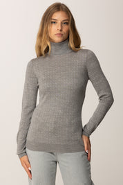 Elisabetta Franchi Maglia Dolcevita In Lana con Pattern Logo MK23S56E2 GRIGIO MELANGE