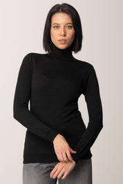 Elisabetta Franchi Maglia Dolcevita In Lana con Pattern Logo MK23S56E2 NERO