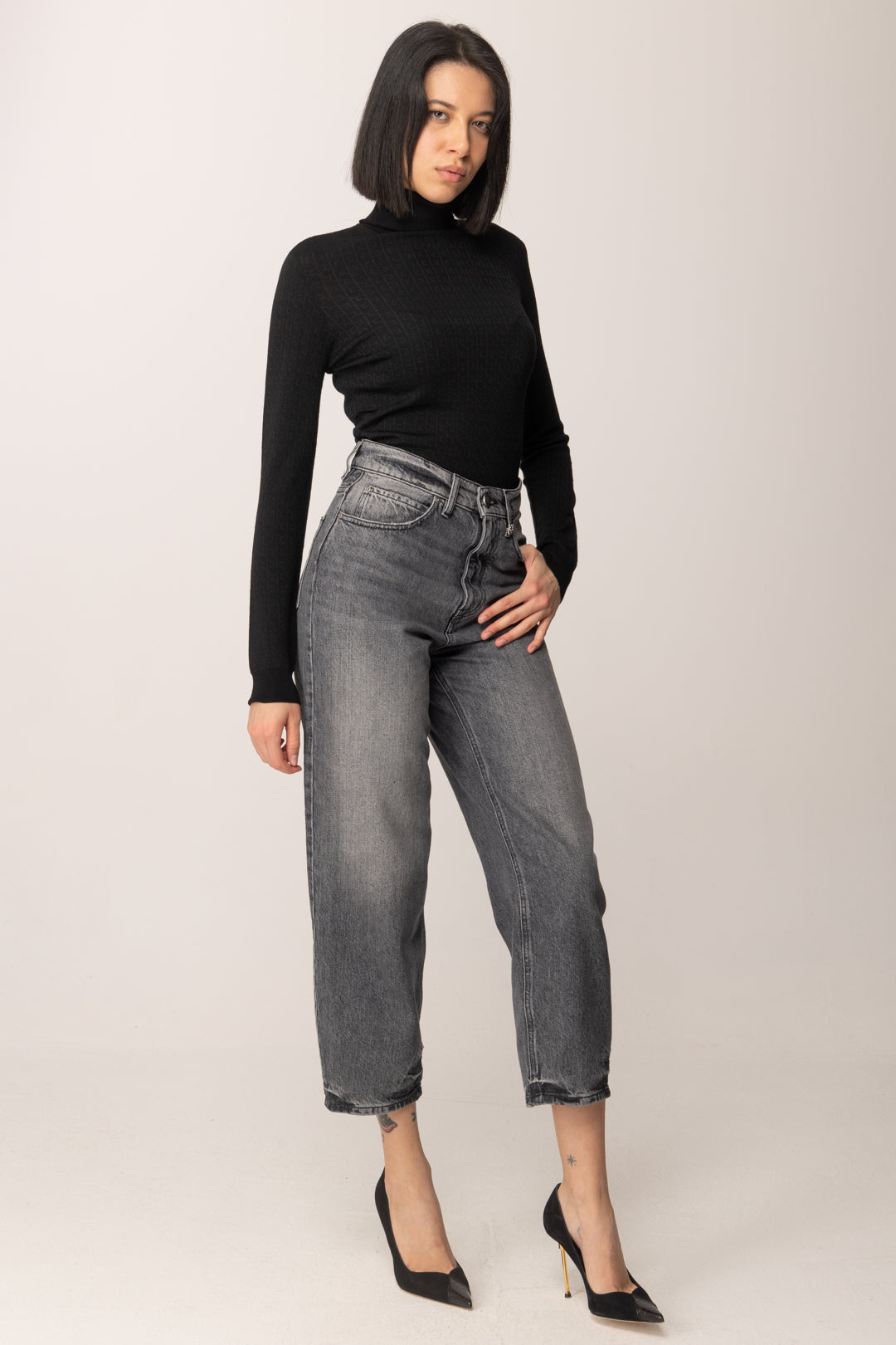 Elisabetta Franchi Maglia Dolcevita In Lana con Pattern Logo MK23S56E2 NERO