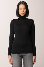 Elisabetta Franchi Maglia Dolcevita In Lana con Pattern Logo MK23S56E2 NERO